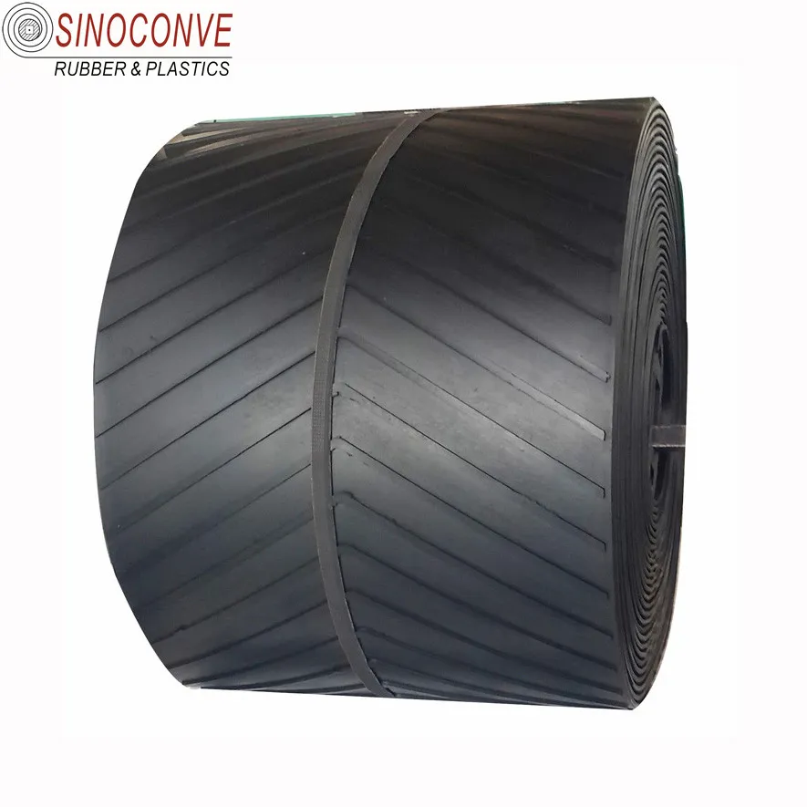 Cleated rubber fabric ribbed EP Chevron conveyor belt